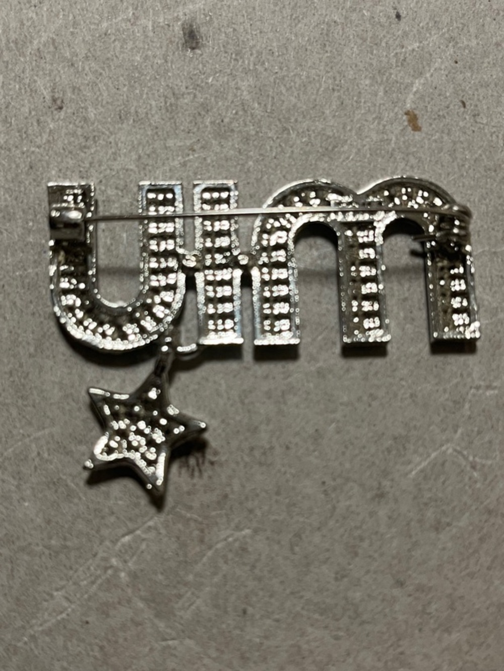 Rhinestone 'Miu' Logo Pin with Star Charm - Silver - Picture 2 of 2